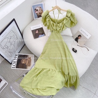 Đầm maxi cutout lưng viền bèo