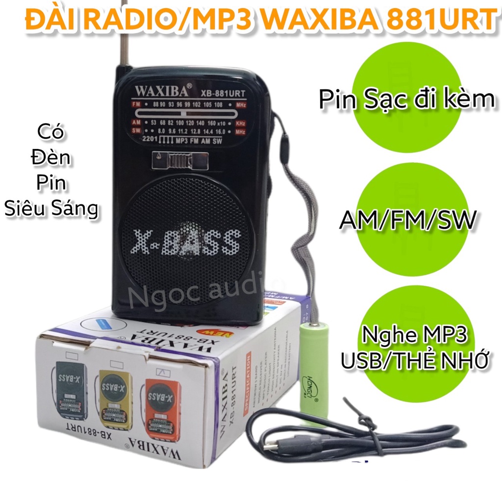 ĐÀI RADIO WAXIBA 881URT FM/AM/SW NGHE MP3 USB THẺ NHỚ - LOA EXTRA BASS SIÊU HAY - ĐÈN PIN SIÊU SÁNG - TÍCH HỢP PIN SẠC