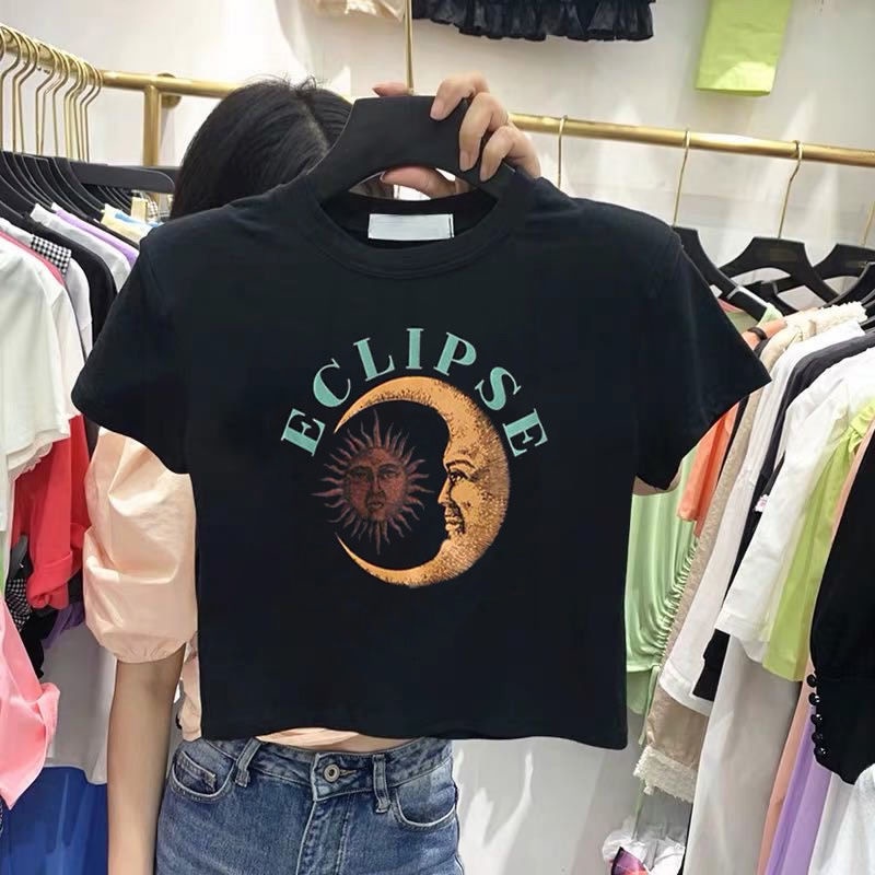 Áo croptop ngắn tay dáng ôm thời trang mùa hè hàn quốc giản dị dành cho nữ