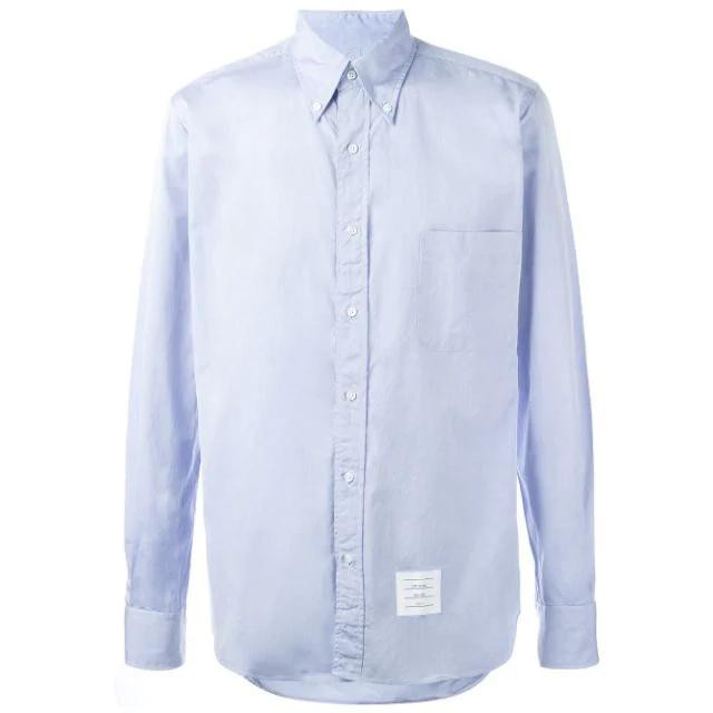 THOM BROWNE SHIRT - Áo sơ mi Thom Browne Grosgrain Armband Oxford Shirt (sọc dọc) (Xanh)