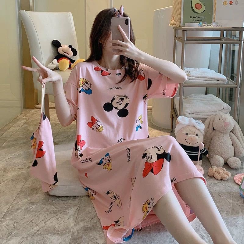 Váy Ngủ Nữ  Mặc Ở Nhà - Pijama Bộ Đồ Quần Áo Mùa Hè Dáng Suông Dài Mềm Mỏng Dáng Hàn Quốc Xinh VN09