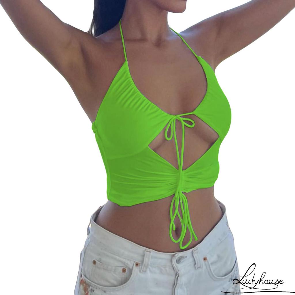 Áo Crop Top Hai Dây Màu Trơn Hở Lưng Gợi Cảm Cho Nữ