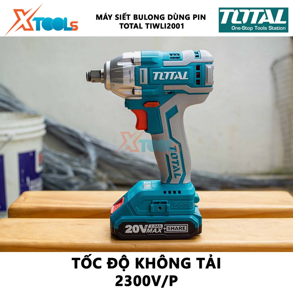 Máy siết bulong dùng pin 20V 1/2" không chổi than Total TIWLI2001 tốc độ 2300rpm, tốc độ siết 3550bp, mô men xoắn 300nm.