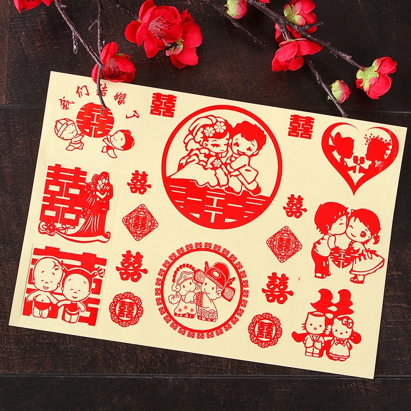 Decal chữ hỷ dán trầu cau, trái cây, vật dụng trang trí cưới hỏi