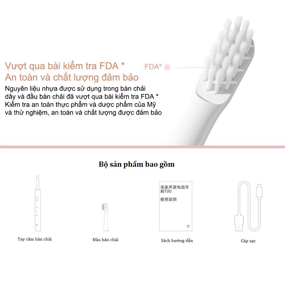 Bàn chải điện Xiaomi Mijia T100 -pin sạc-kháng nước ipx7 -bàn chải điện bomidi T501 3 chế độ làm sạch