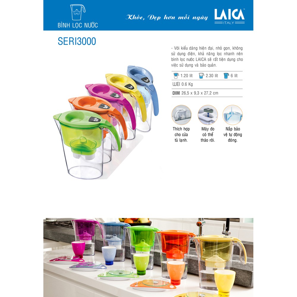 Bình lọc nước LAICA Seri 1000 + 2 lõi lọc Nhập khẩu chính hãng ITALYA