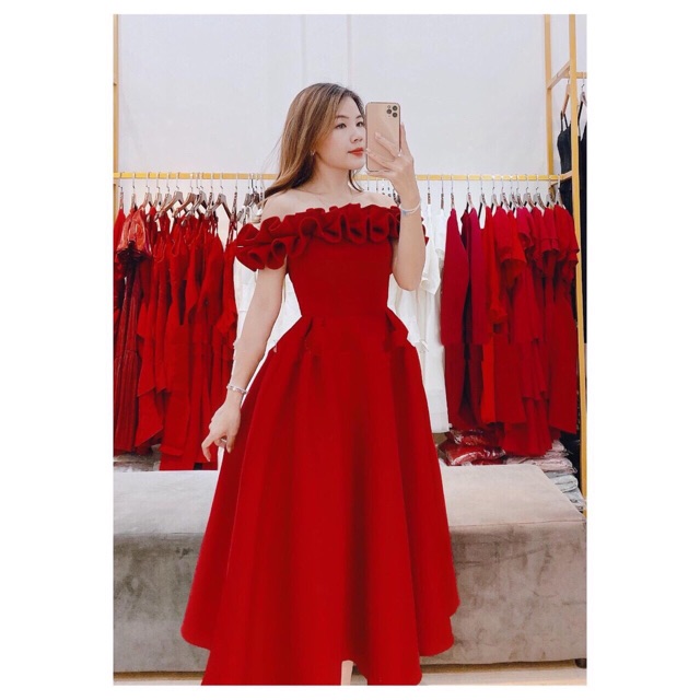 KÈM ẢNH/VIDEO THẬT - Đầm xoè bẹt vai dún SANG TRỌNG - Size M/L đến 57kg - MS175V | BigBuy360 - bigbuy360.vn