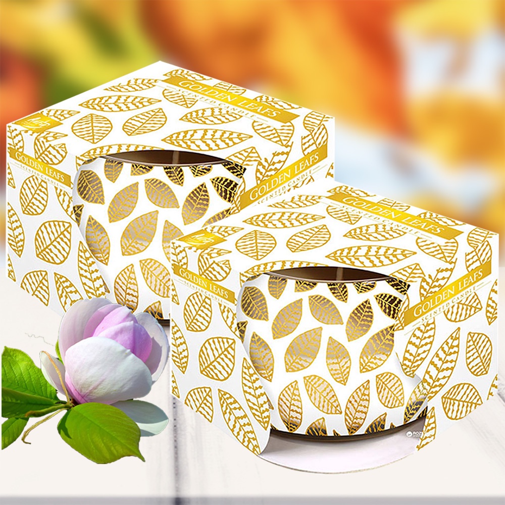 Combo 2 Ly nến thơm tinh dầu Bispol Golden Leafs 100g - lá mộc lan rừng, nến trang trí, thơm phòng, thư giãn