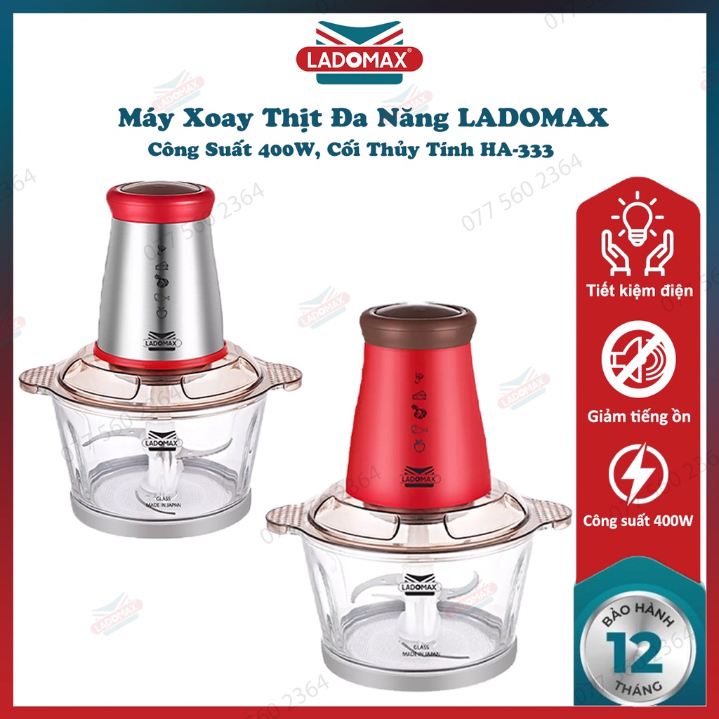 Máy xay thịt đa năng Ladomax cối thủy tính công suất 400W HA-333