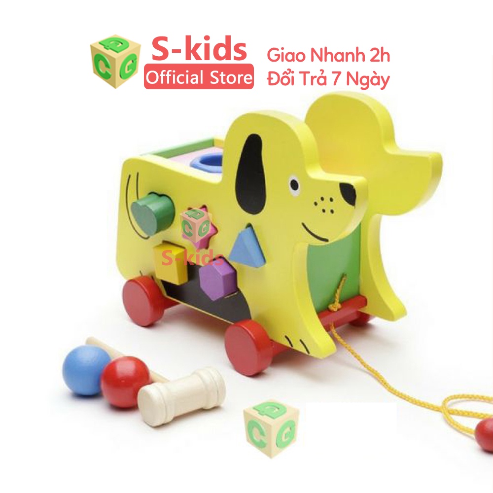 Đồ chơi gỗ S-Kids,Xe cún kéo thả hình đập bóng.
