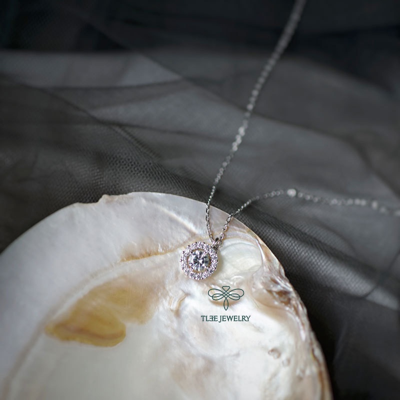 Dây chuyền bạc nữ TLEE mặt đá tròn đính đá mẫu mới sang trọng TleeJewelry D0142