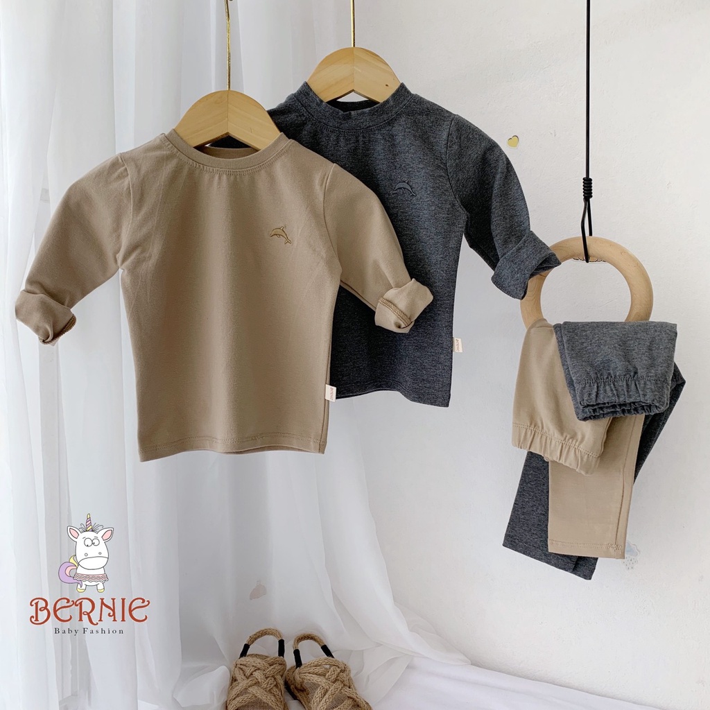 Bộ cotton trơn dài tay cho bé trai, bộ thu đông vải cotton mềm mịn