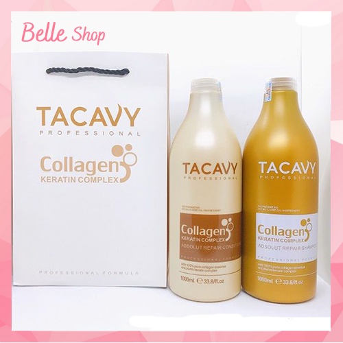 Dầu Gội - Xả Tacavy collagen mềm mượt 1000ml , căp Dầu Xả phục hồi tóc hư tổn - Belle Shop