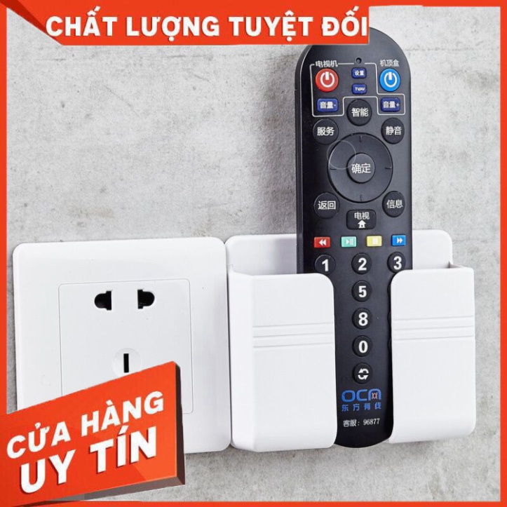 HH Kệ Đựng Remote Để Điện Thoại Dán Tường Có Khe Luồn Dây Sạc Tiện Lợi