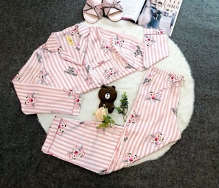 Bộ mặc nhà pyjama lụa pink panther