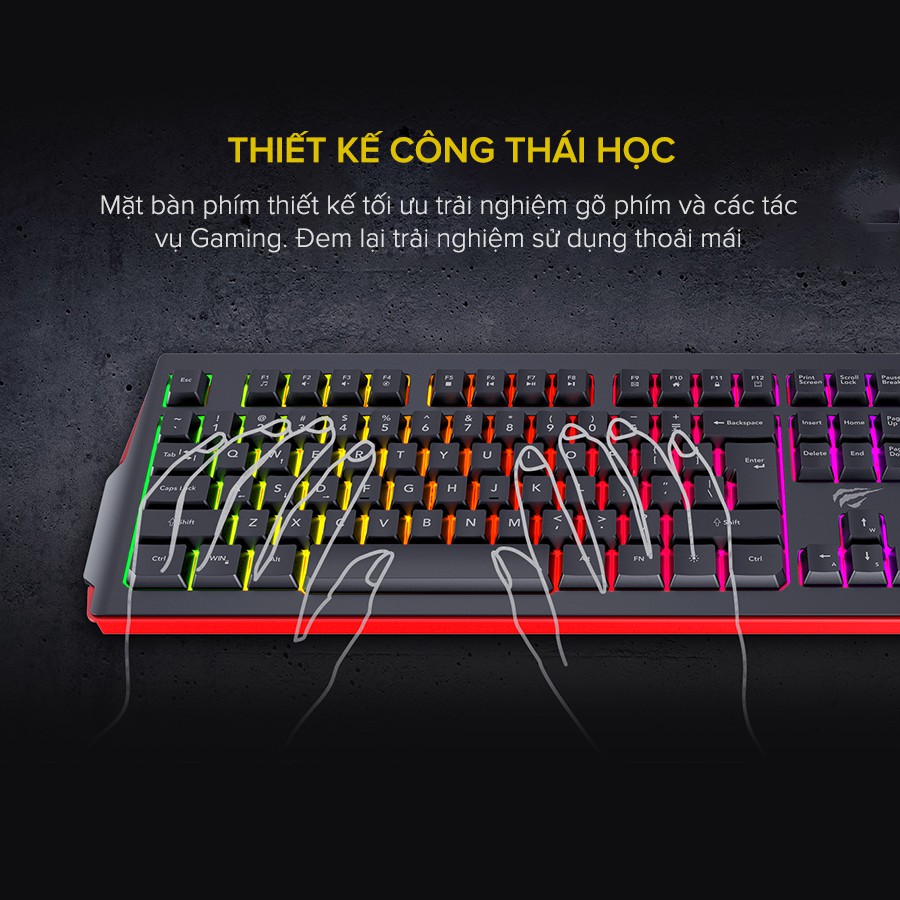 Bàn Phím Gaming HAVIT KB866L, 104 Phím, Led Backlit Rainbow, Thiết Kế Công Thái Học - Chính Hãng BH 12 Tháng Dizigear