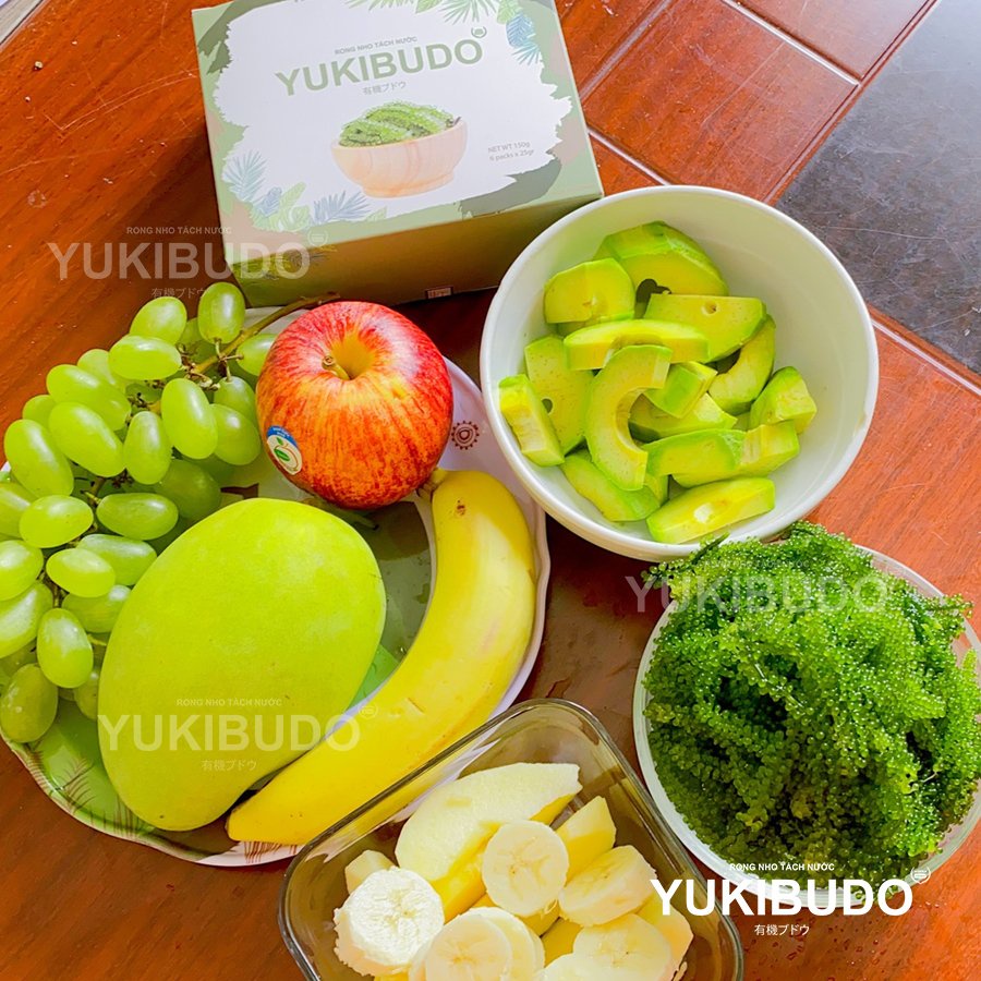 3 Hộp Rong Nho Tách Nước Yukibudo Nha Trang, Khánh Hoà + 6 Gói Xốt Mè Rang ( Hộp 6 gói x 25 gr )