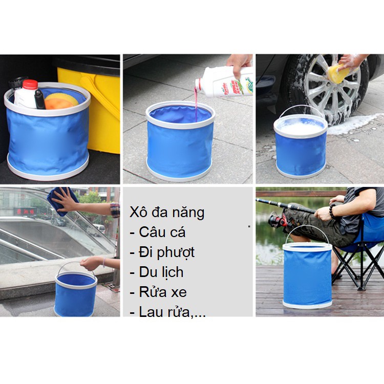 Xô nước 11 lít gấp gọn đa năng lau rửa, đi phượt, câu cá