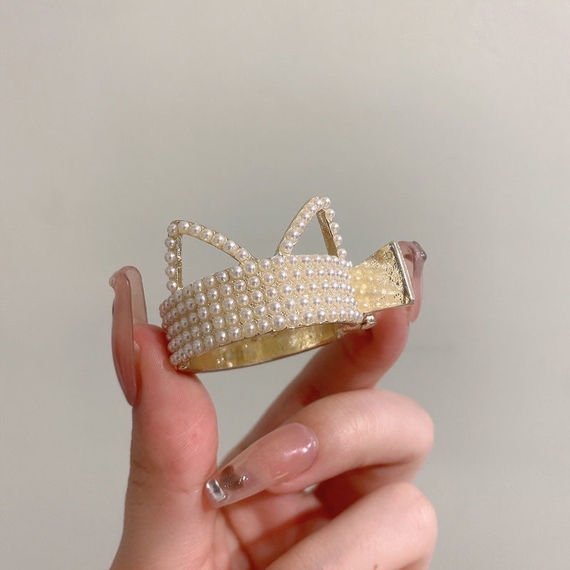 Kẹp tóc đuôi ngựa tai mèo đính hạt sang trọng phong cách hàn quốc