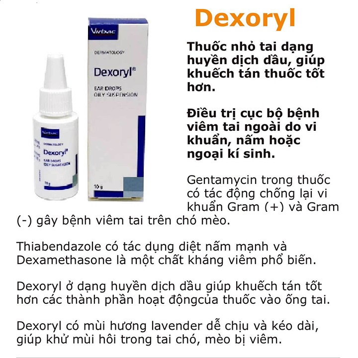 Nhỏ tai chó mèo Virbac Dexoryl 10g, Pháp ️ FREESHIP ️ Dexoryl chữa bệnh tai mủ,viêm tai ngoài,nấm,ngoại ký sinh ve ghẻ