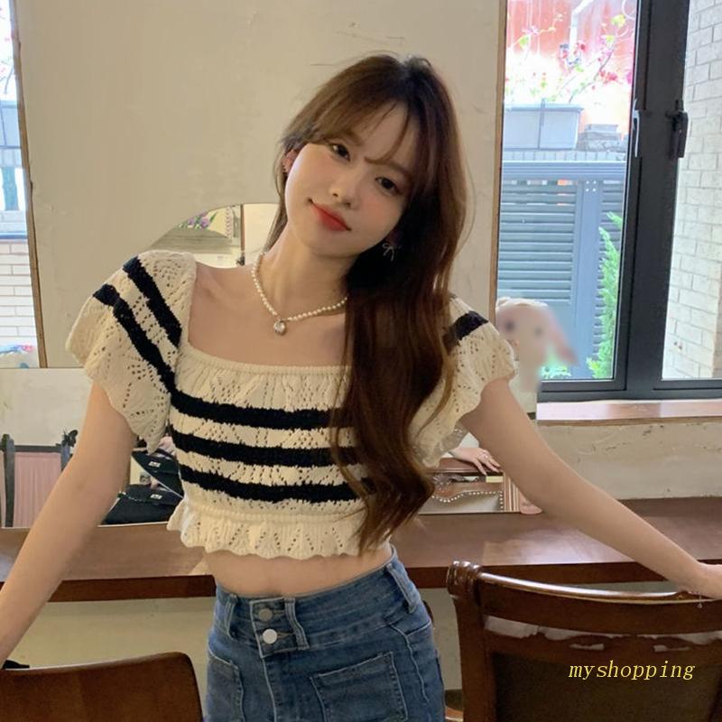 Áo Thun Tay Ngắn Họa Tiết Kẻ Sọc Thời Trang Sành Điệu Cho Nữ