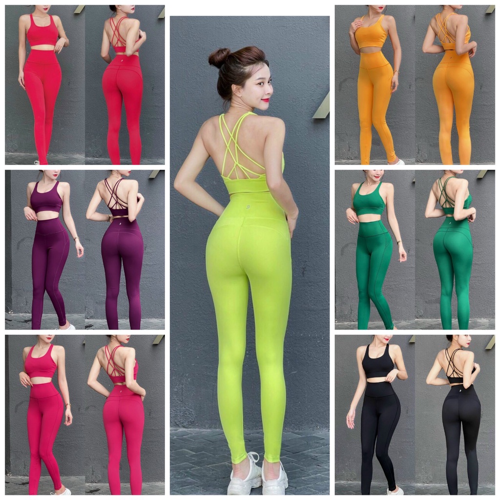 Set tập yoga đan dây 050 chất vải co giãn tốt- Yoga An Viên