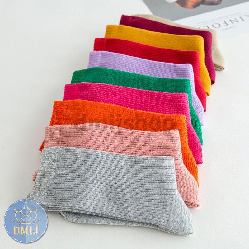 Set 4 đôi tất người lớn cao cổ gân tăm màu trơn nam nữ