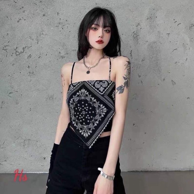Km  Áo hai dây khăn yếm 2 màu Đen, Trắng mix áo ống summer 2021, chất bozip cotton > sỉ ib