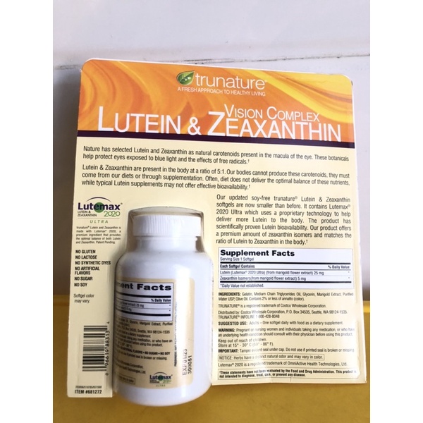 Viên uống Bổ Mắt Trunature Vision Complex Lutein & Zeaxanthin 140 viên của Mỹ