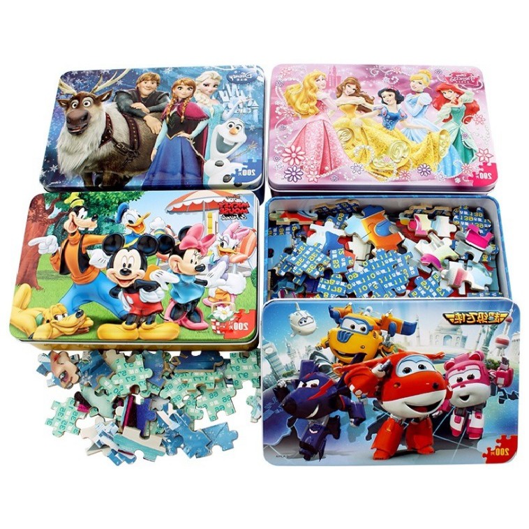 Đồ chơi xếp hình puzzle 200 mảnh hộp thiếc in dập nổi/ Tranh ghép hình 200 miếng puzzle/ Bộ xếp hình cho bé