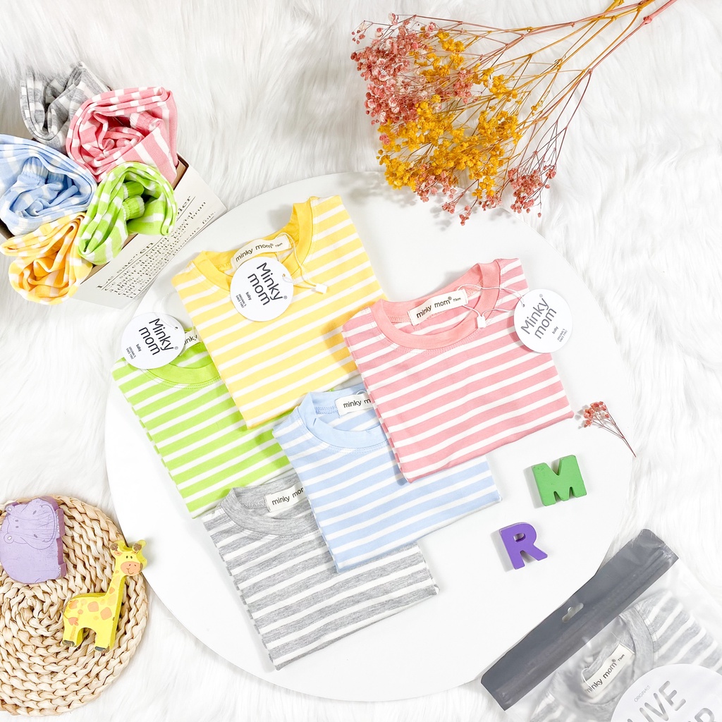 [Bé:6-27kg] Bộ Quần Áo Ngắn Tay hiệu Minky Mom, Vải Thun Lạnh Sọc Ngang Thoáng Mát Cho Bé- Mã: TN-TR07