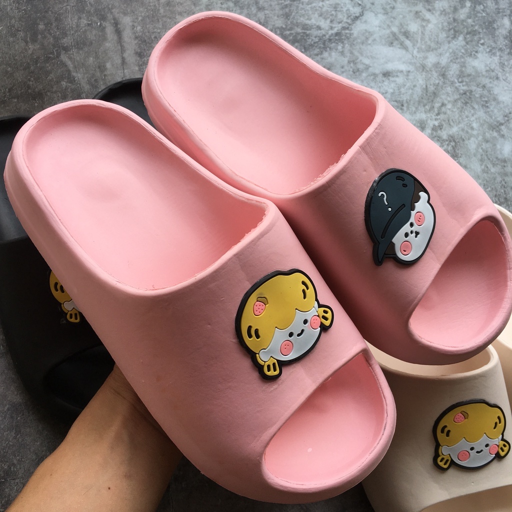 Dép bánh mì nữ 🔥 FREESHIP🔥 Dép quai ngang hình mặt trai gái đế cao 3cm siêu êm