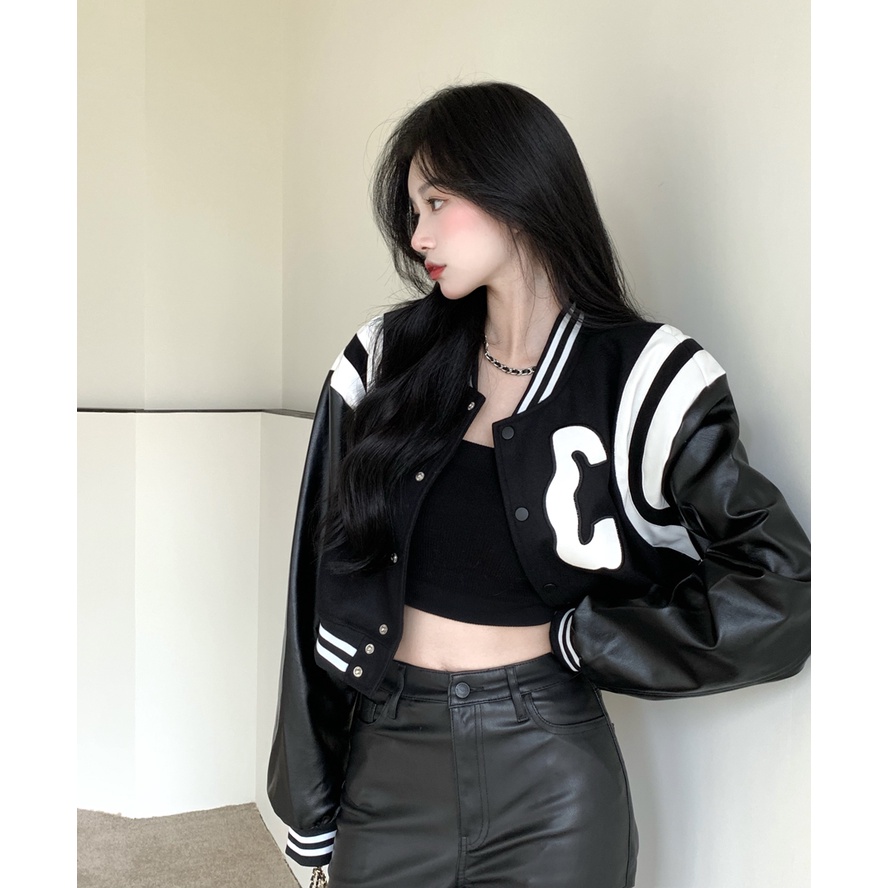 ÁO KHOÁC JEANS DA THỜI TRANG BOMBER (CHẤT BAO ĐẸP)