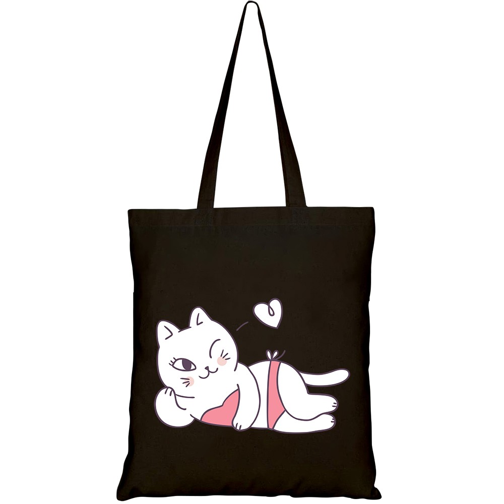 Túi vải tote canvas HTFashion in hình cartoon cute summer sexy cat HT175