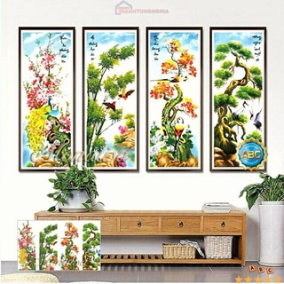 Tranh đính đá, tranh thêu tứ quý tùng cúc trúc mai LV3282 223229 DF526 LV368 Y8198