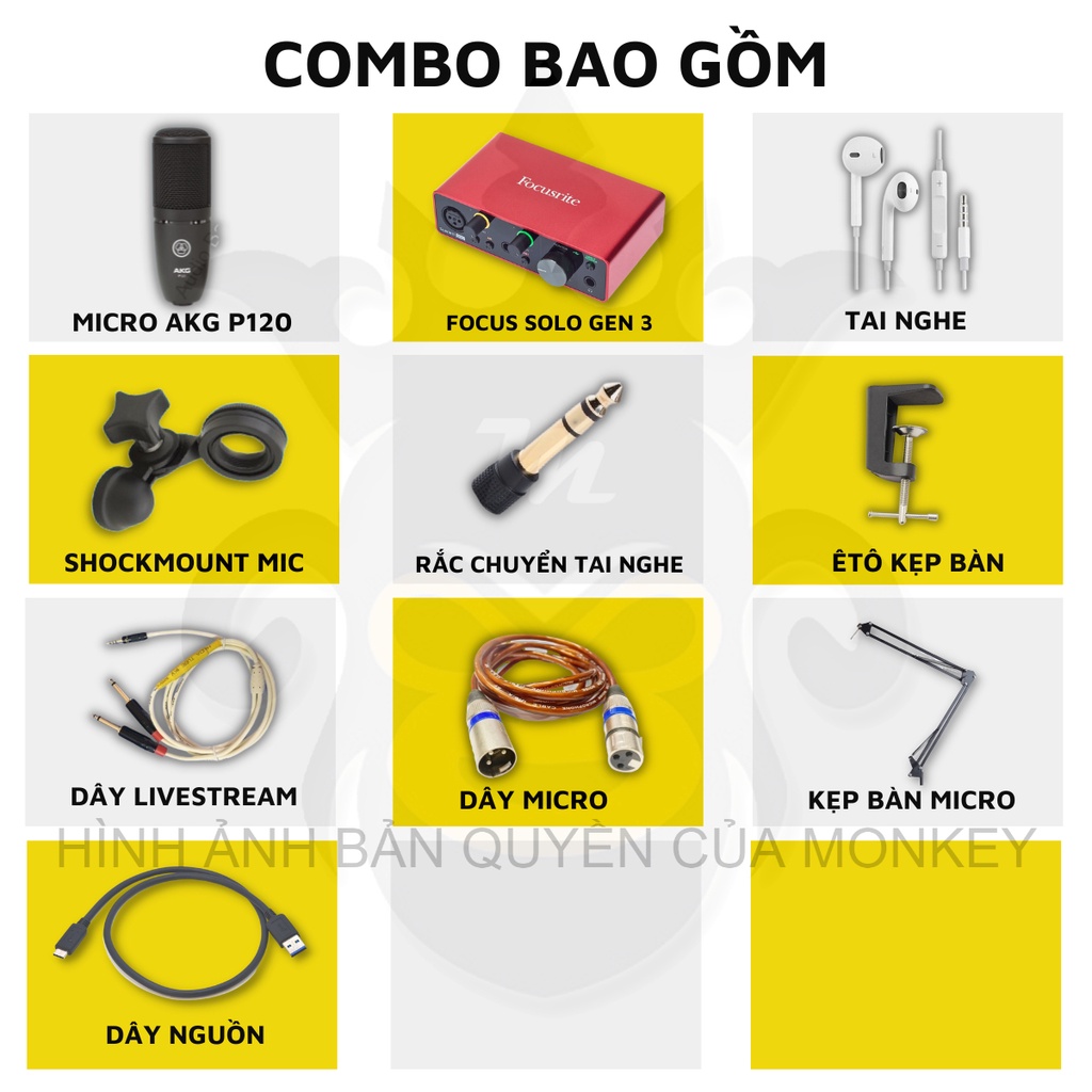 Mic Livestream | Micro thu âm Sound Card Focusrite Solo Gen 3 & Mic AKG P120 Hát Live Chuyên Nghiệp, Monkey Studio