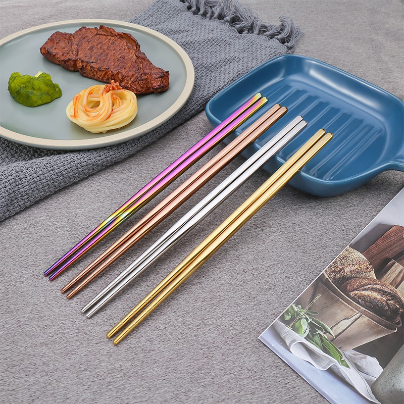 Ready Stock High-Grade 304 Stainless Steel Chopsticks Korea Sell Well ChopsticksTitanium Gold Titanium Silver Colorful Chopsticks