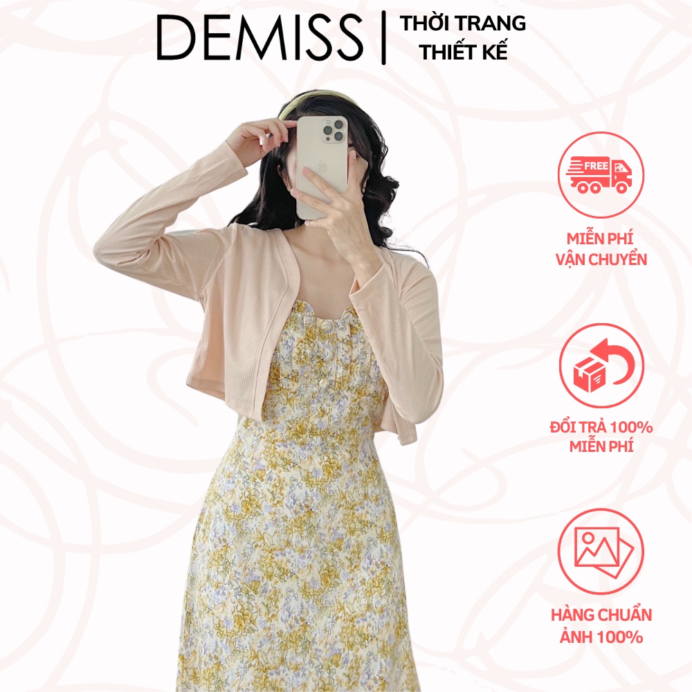 Set Đầm 2S 💖DEMISS💖 Set Đầm 2D Hoa Viền Bèo Kèm Khoác Crop Dễ Thương - SET-HOA-VÀNG-46