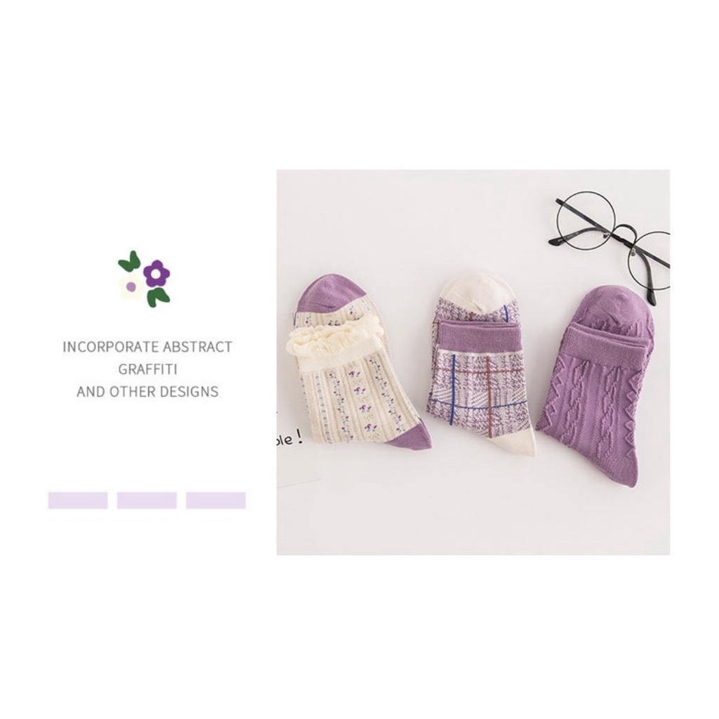 Set 3 đôi tất cổ cao Bivota vớ nữ Hàn Quốc sắc tím nhẹ nhàng T90
