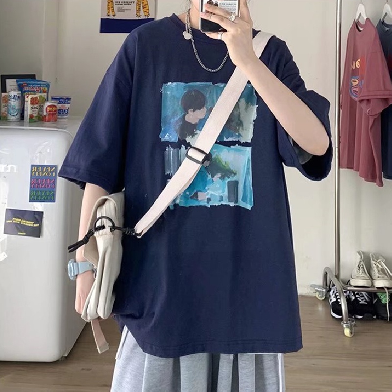 Áo Thun Tay Ngắn Dáng Rộng In Họa Tiết Phong Cách Hip Hop Hàn Quốc Thời Trang Mùa Hè Cho Nam size M-5XL