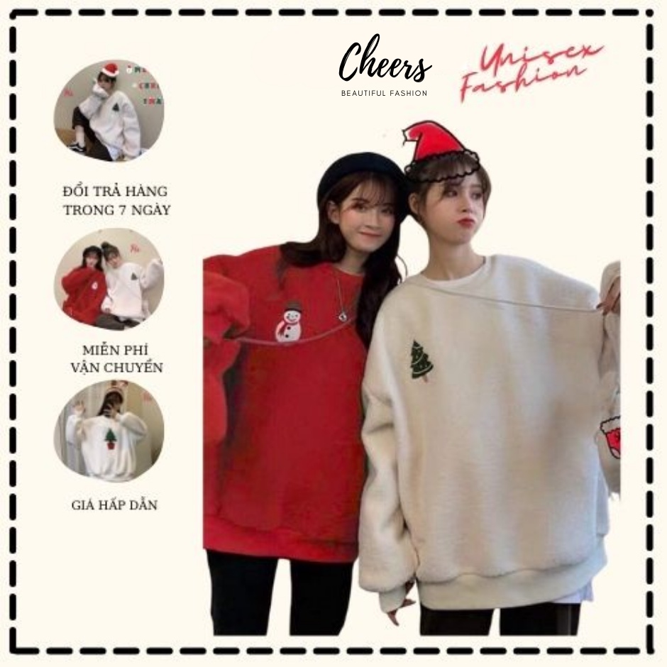 Áo Sweater Thêu Hình Cây Thông Noel Có Kèm Túi Chất Nỉ Dày Dặn From Suông Rộng Cheery Store SP000838