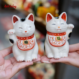 Mèo Thần tài sứ rạn Arabesque Size bé 10,5cm - Hãng Yakushigama