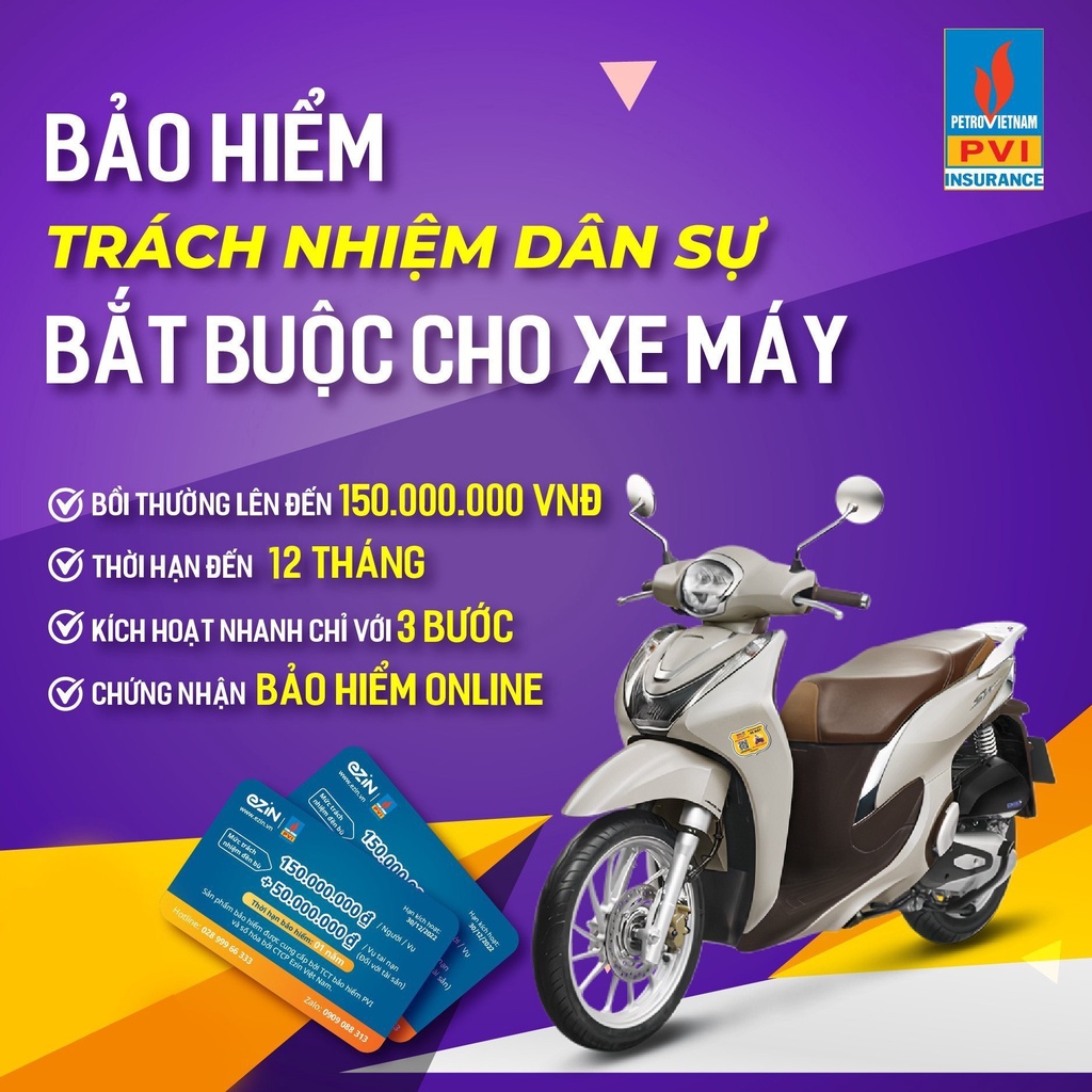 Ezin PVI Bảo Hiểm Trách Nhiệm Dân Sự Bắt Buộc Xe Máy trên 50Cc - 1 năm