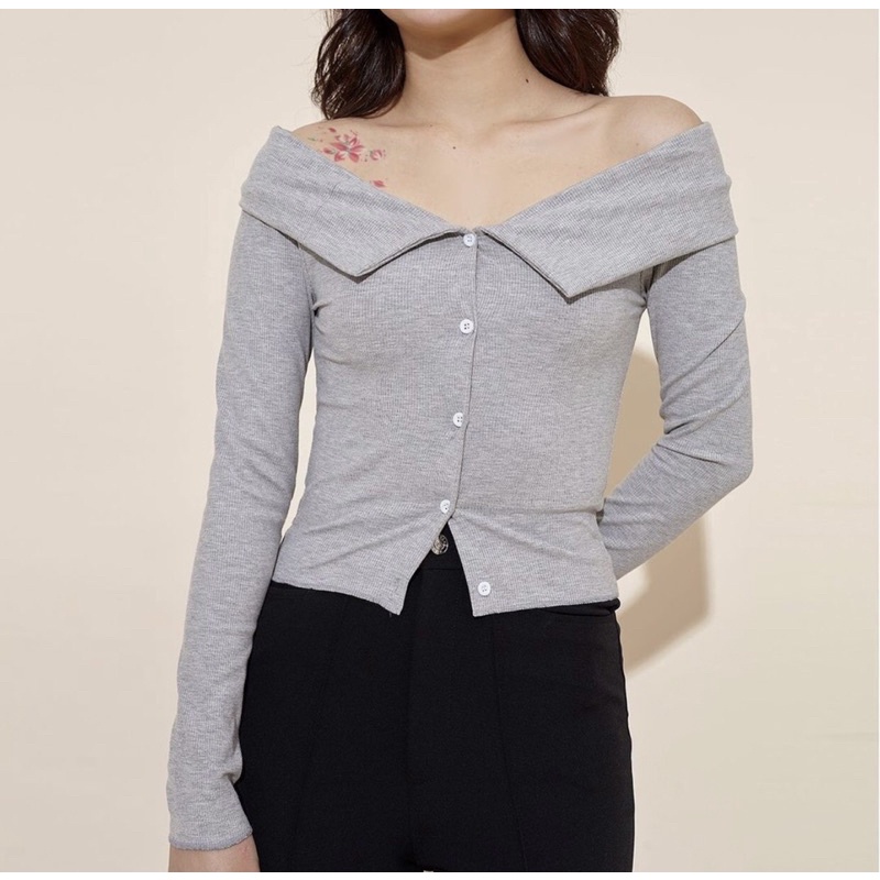 GingerBear - Áo Croptop Tay Dài Cài Khuy - Tiramisu Top ( Có ảnh chụp tại cửa hàng )