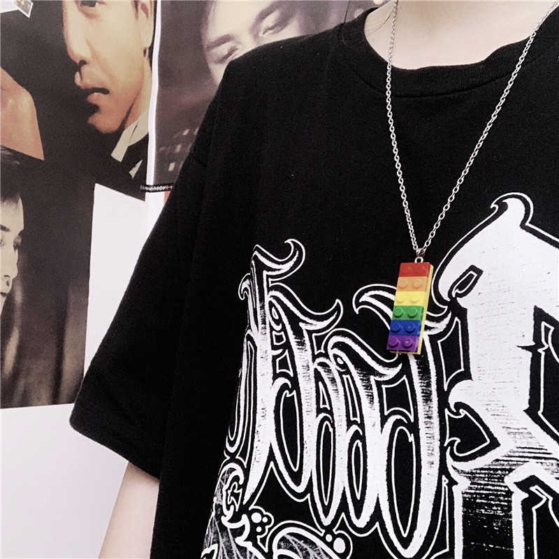 Dây chuyền mặt hình mảnh lắp ráp màu sắc cầu vồng độc đáo cho nam và nữ