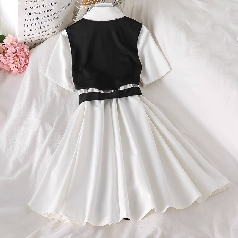 Set Váy Sơmi Trắng Áo Ghi-lê Đen Cá Tính Phong Cách  Ulzzang