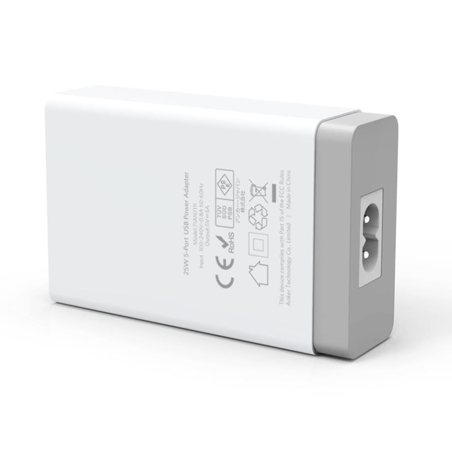 óc củ sạc nhanh 25W 5 cổng USB công nghệ PowerIQ hiệu Anker PowerPort 5 Lite (sạc nhanh Max 2.4A / Port) - Chính hãng