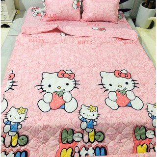 [1m6x2m] Bộ Chăn Ga Cotton Poly Kitty Hồng Nhạt 5 Món ( 1 Drap + 2 Vỏ Gối Nằm + 1 Chăn Hè + 1 Vỏ Gối Ôm )