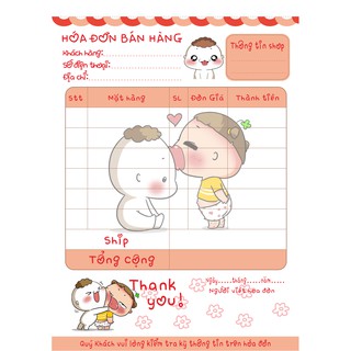 hóa đơn  1 liên in hình cute :180k /10 cuốn