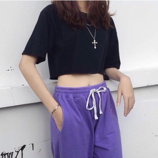 Áo Croptop Trơn Màu Đen Tay Lỡ Form Rộng Oversize 70kg Trở Lại Ulzzang Hồng Nhi Store - MM